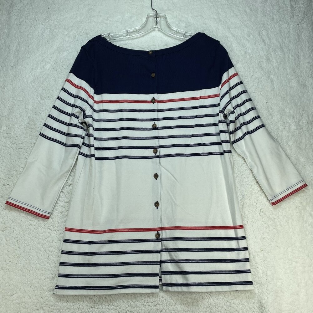 Lands End Cardigan Sweater Womans Size XS (2-4) White Blue Red Heavy Button Up